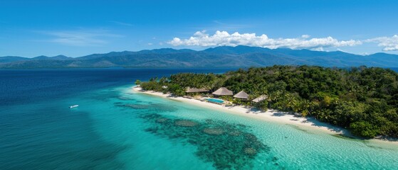 Relaxing beach paradise tropical island aerial photography clear waters scenic view nature's beauty for travel enthusiasts