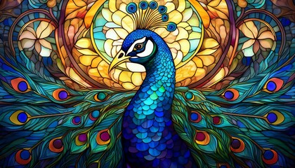 Fototapeta premium peacock feather on the wall