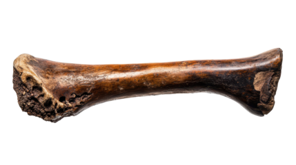 Close-up of an ancient animal bone artifact. transparent background