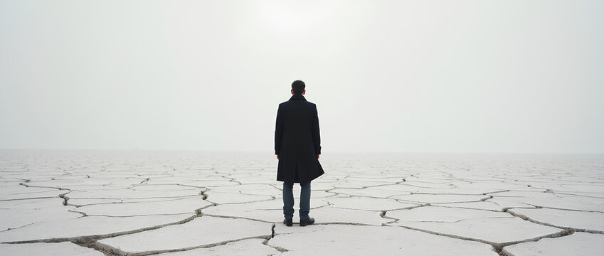 a man stands in the desert