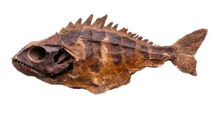 Dried fish specimen with detailed texture. transparent background