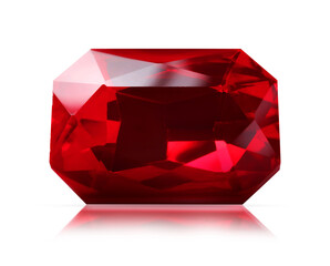 One red shiny gemstone isolated on white