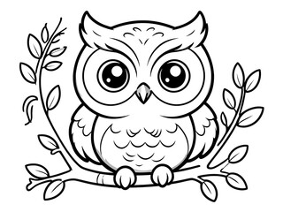 Fototapeta premium Adorable Cartoon Owl Perched on a Branch