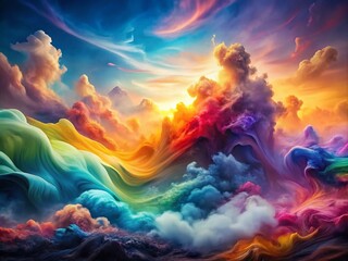 Captivating Abstract Smoke in Colorful Rainbow Hues Creating a Dreamy Background for Creative Projects and Artistic Expressions in Vibrant Landscapes
