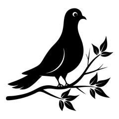 dove vector icon bird on a branch isolated background. a dove vector art standing on a branch.