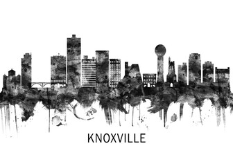 Obraz premium Knoxville Tennessee Skyline BW, city landscape banner district business print painting watercolor