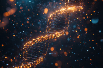 Double helix DNA structure on dark blue background. Science and microbiology concept. Generated AI