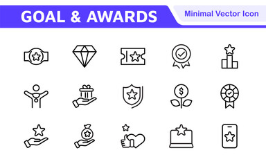 Goal & Awards Icon Set. A motivational collection of icons designed to celebrate achievements and aspirations, perfect for personal development, coaching, and recognition.