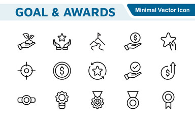 Goal & Awards Icon Set. A motivational collection of icons designed to celebrate achievements and aspirations, perfect for personal development, coaching, and recognition.