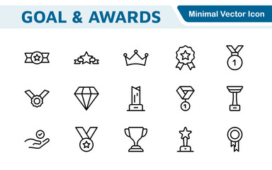 Goal & Awards Icon Set. A motivational collection of icons designed to celebrate achievements and aspirations, perfect for personal development, coaching, and recognition.
