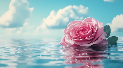 A rose floats on the water.