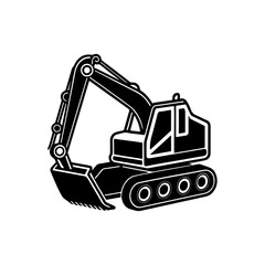 Naklejka premium Construction excavator silhouette, black and white silhouette, vector and illustration