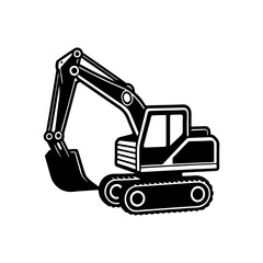 Construction excavator silhouette, black and white silhouette, vector and illustration