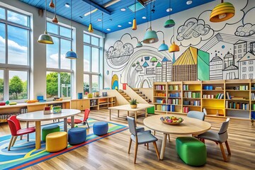 Fototapeta premium Captivating Architectural Photography Featuring Hand-Drawn Education Doodles and Icons in a Creative Learning Environment