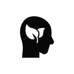 Green thinking icon. Simple solid style. Think green, nature and ecology, person head with leaves, plant, leaf, environment concept. Black silhouette, glyph symbol. Vector illustration isolated.