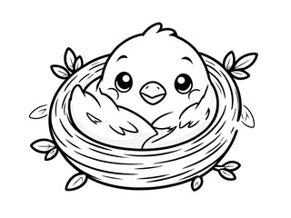 Adorable Baby Bird in Nest Coloring Page: A Cute Chick in its Cozy Home