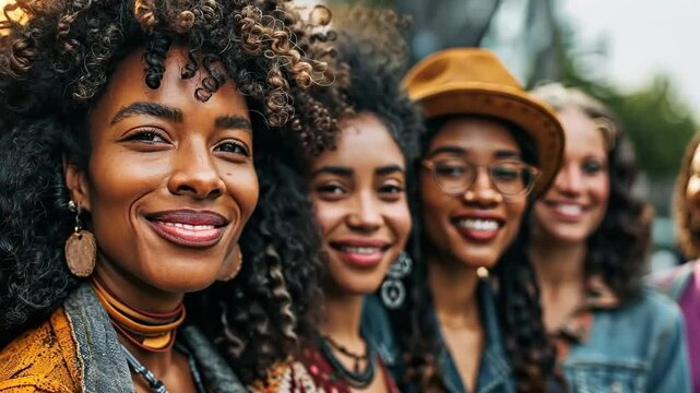 Women celebrating friendship and joy in a vibrant outdoor setting during a sunny afternoon gathering