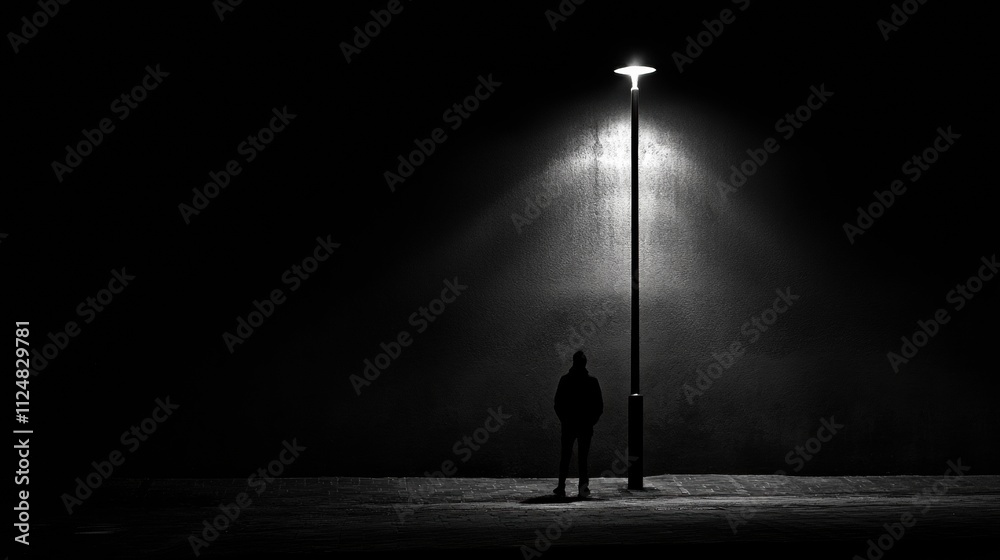 Poster a lone person stands beneath a streetlight on an otherwise dark street, creating an atmosphere of so