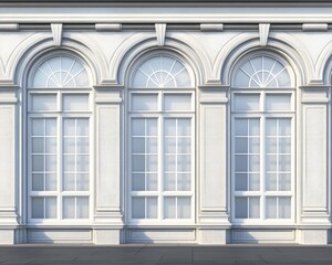 Fototapeta premium Elegant white building facade with arched windows.