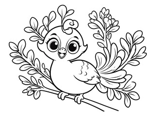 Obraz premium Adorable Bird on Branch Coloring Page: A Delightful Illustration