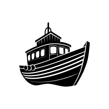 recommend clip art: Fishing vessel boats silhouette, black and white silhouette, vector and illustration
