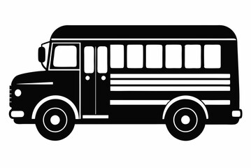 Simple School Bus Black Silhouette Vector Artwork on White Background