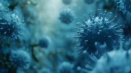 Obraz premium Microscopic view of viruses, detailed 3D rendering.