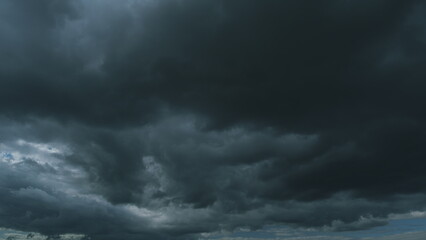 Obraz premium Stormy Cloudy Sky Wide Panorama. Nature Environment. Meteorology Danger Windstorm Disasters Climate.