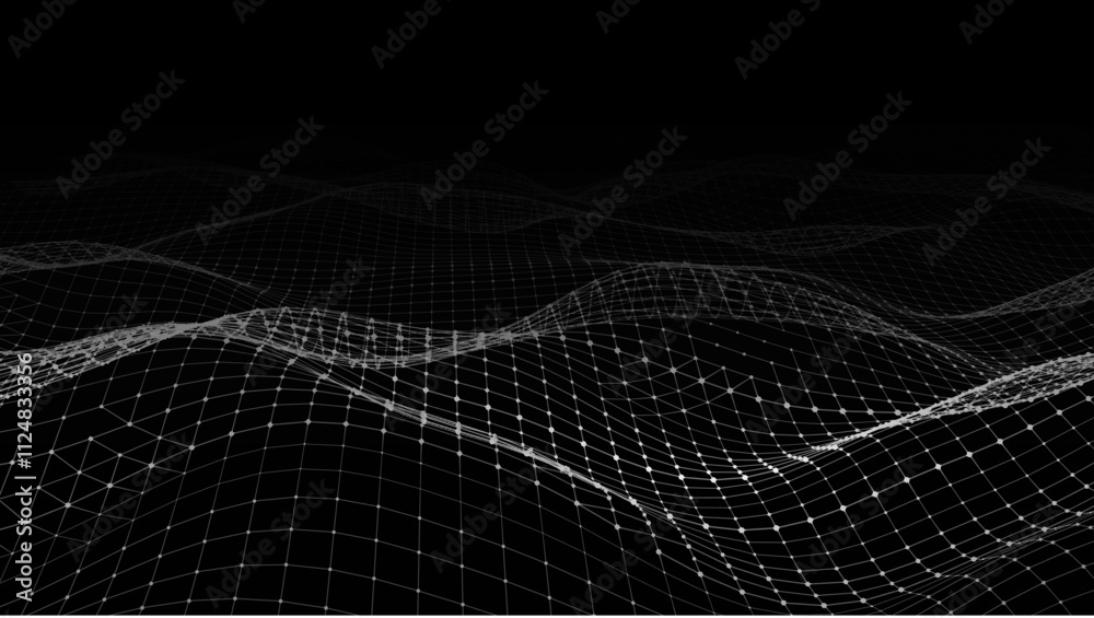 Wall mural abstract black futuristic wave. flow of particles. big data transfer visualization. vector illustrat