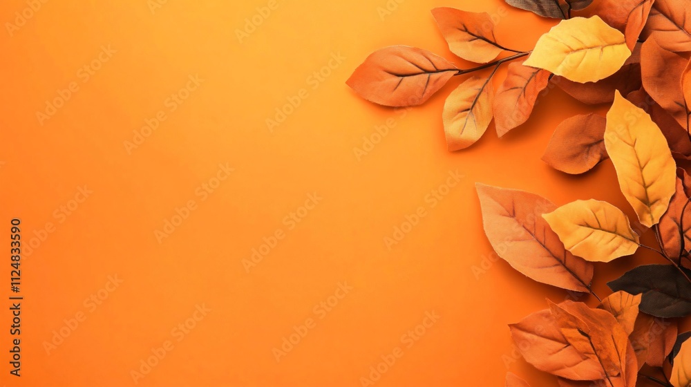 Poster autumn leaves creating a vibrant orange background with copy space