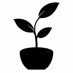 Vector Art Illustration of a Black Seedling Silhouette