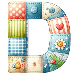 Creative quilted letter d design craft studio digital art colorful environment close-up view textile concept for kids