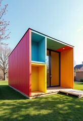 Playful Sophistication: A Unique Cube House Design Featuring Vibrant Colors and Sharp Architectural Angles
