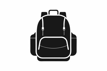 Black Backpack Silhouette Vector on White Background