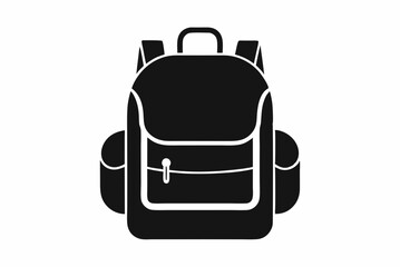 Black Backpack Silhouette Vector on White Background