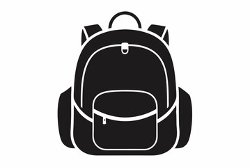 Black Backpack Silhouette Vector on White Background