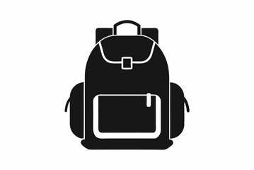 Black Backpack Silhouette Vector on White Background