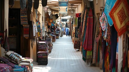 Obraz premium Al Ula old town souk market street in the Medina province of Saudi Arabia, where history and culture intertwine in a tapestry of colors and aromas.