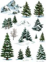 Fototapeta premium Various snow-covered trees in a winter landscape.