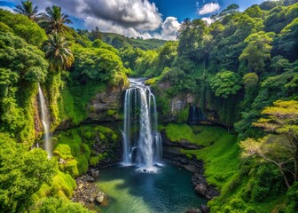 Captivating Candid Photography of Wailua Falls Along the Scenic Road to Hana in Maui, Showcasing Lush Greenery and Serene Waterfalls in a Tropical Paradise Setting