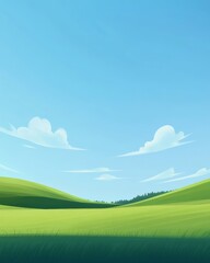 Vibrant green hills under a clear blue sky.