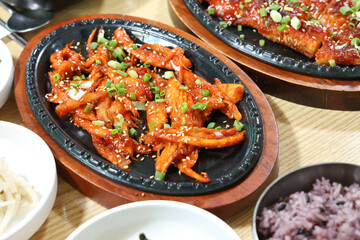 Korean food. Grilled deodeok mountain herb roots