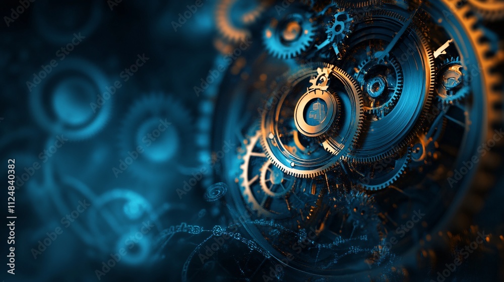 Fototapete complex clockwork mechanism rotating and showing time passing