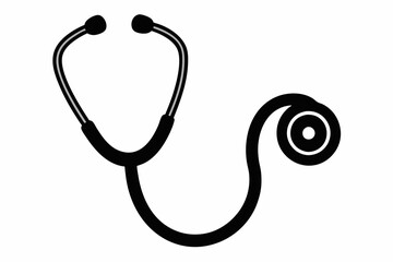 Stethoscope Black Silhouette Vector Icon, minimalist medical design, hospital icon.