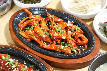 Korean food. Grilled deodeok mountain herb roots