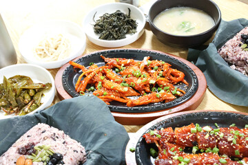 Korean food. Grilled deodeok mountain herb roots