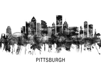 Obraz premium Pittsburgh Pennsylvania Skyline BW, abstract painting travel poster urban landscape modern art downtown skyline illustration landmarks skyscrapers artwork architecture