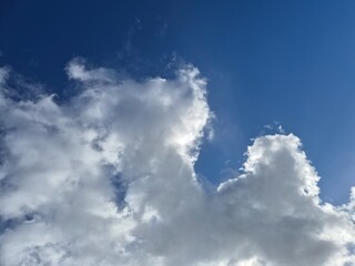 White fluffy cumulus clouds in the summer sky