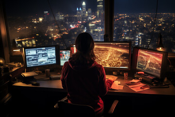 emergency dispatch service at work, operator dispatcher,.  