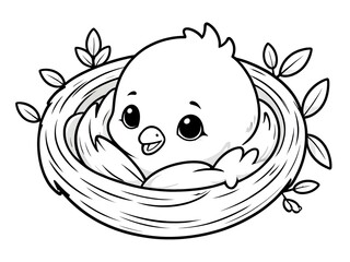 Naklejka premium Adorable Baby Bird in Nest Coloring Page